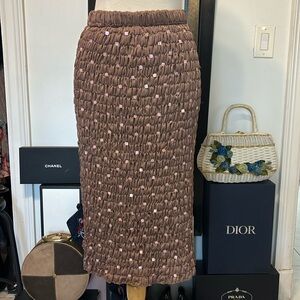 AllSaints Light Brown / Pink Sequin Quilted skirt Size Small